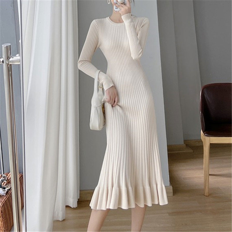Mermaid Dress Crew Neck Knitted Mi