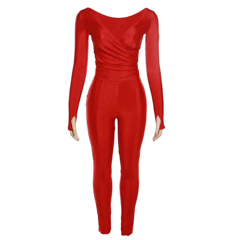 Off Shoulder Wrap Top Tight Pants