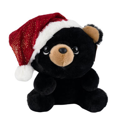 Aurora Festive HOLIDAY Oversized Santa Hats Button Black Bear Plush Toy - 11" - Made From Recyc