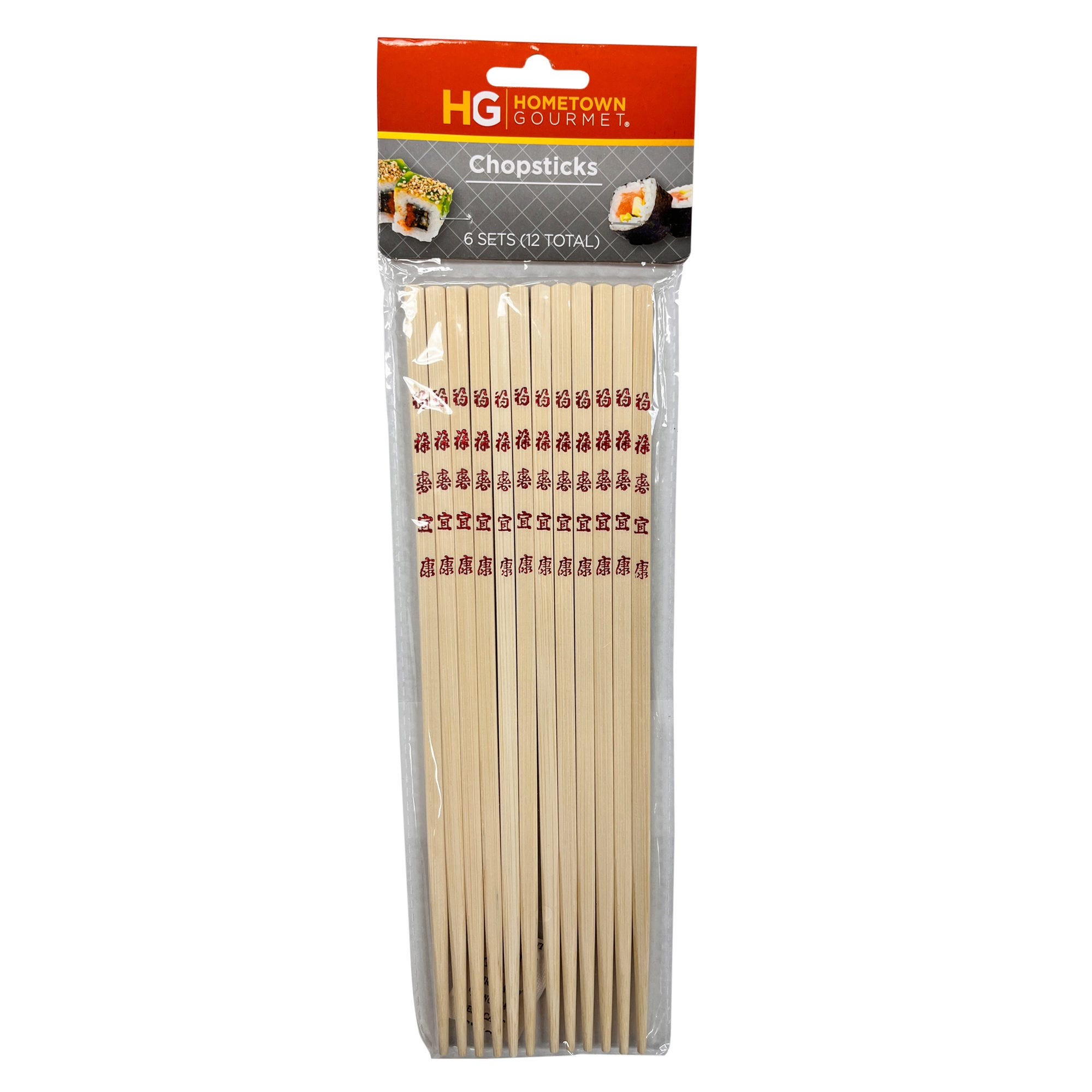 Hometown GOURMET 6 Pair Reusable Chop Stick Value Pack on Clip Strip - Qty 30