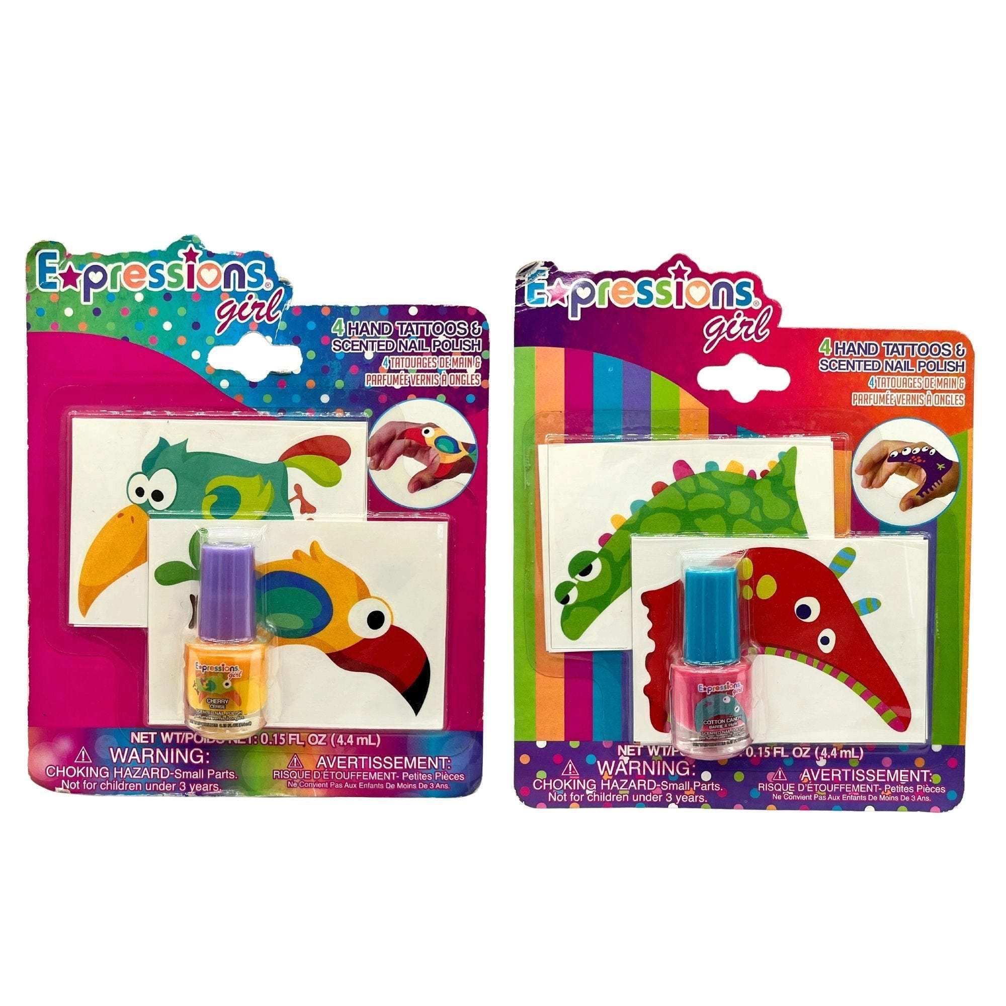 Expressions Hand and Finger TATTOO Set with Nail Polish in Assorted Designs - Qty 48