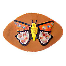 Orange delica beaded butterfly LEATHER barrette