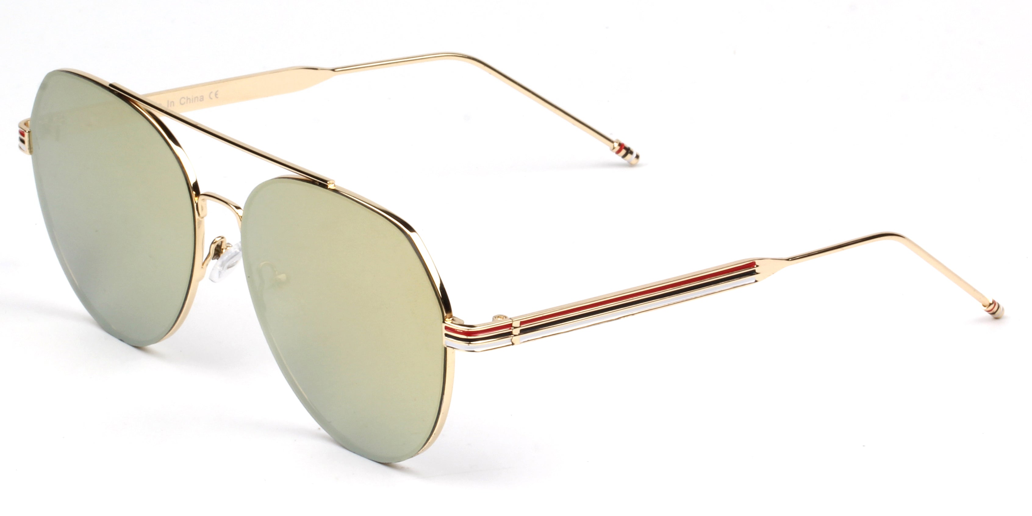 S2006 - Modern Teardrop Aviator Flat Mirrored Lens SUNGLASSES PeachGreen