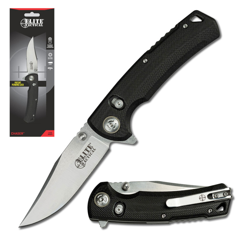 Elite Tactical 8.75 Inch Manual Folder Pocket KNIFE with Satin Blade in Clamshell