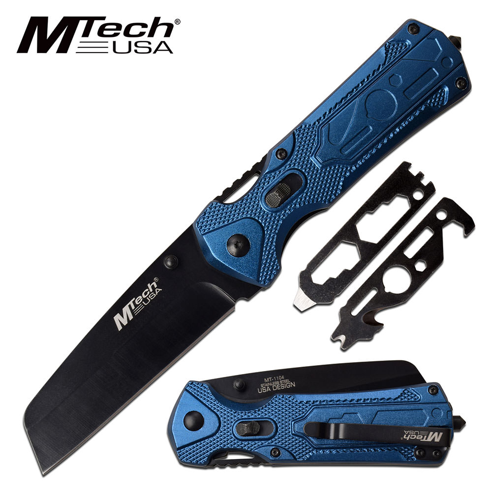 Mtech Manual Folding Pocket Knife Hidden Multi TOOLS in Blue Handle