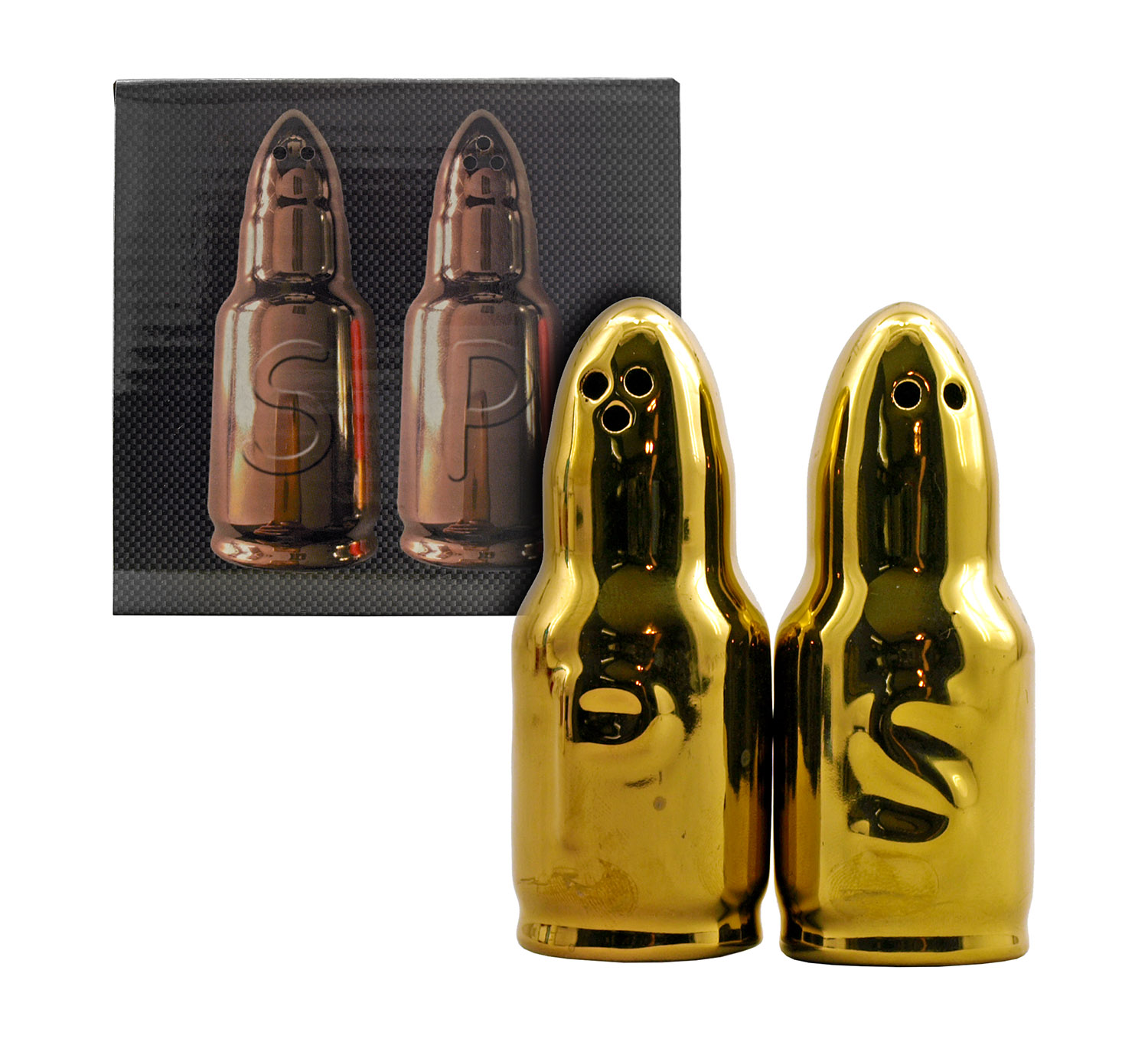 Set of .50 Cal. Bullet Salt and Pepper Shakers - Caliber GOURMET