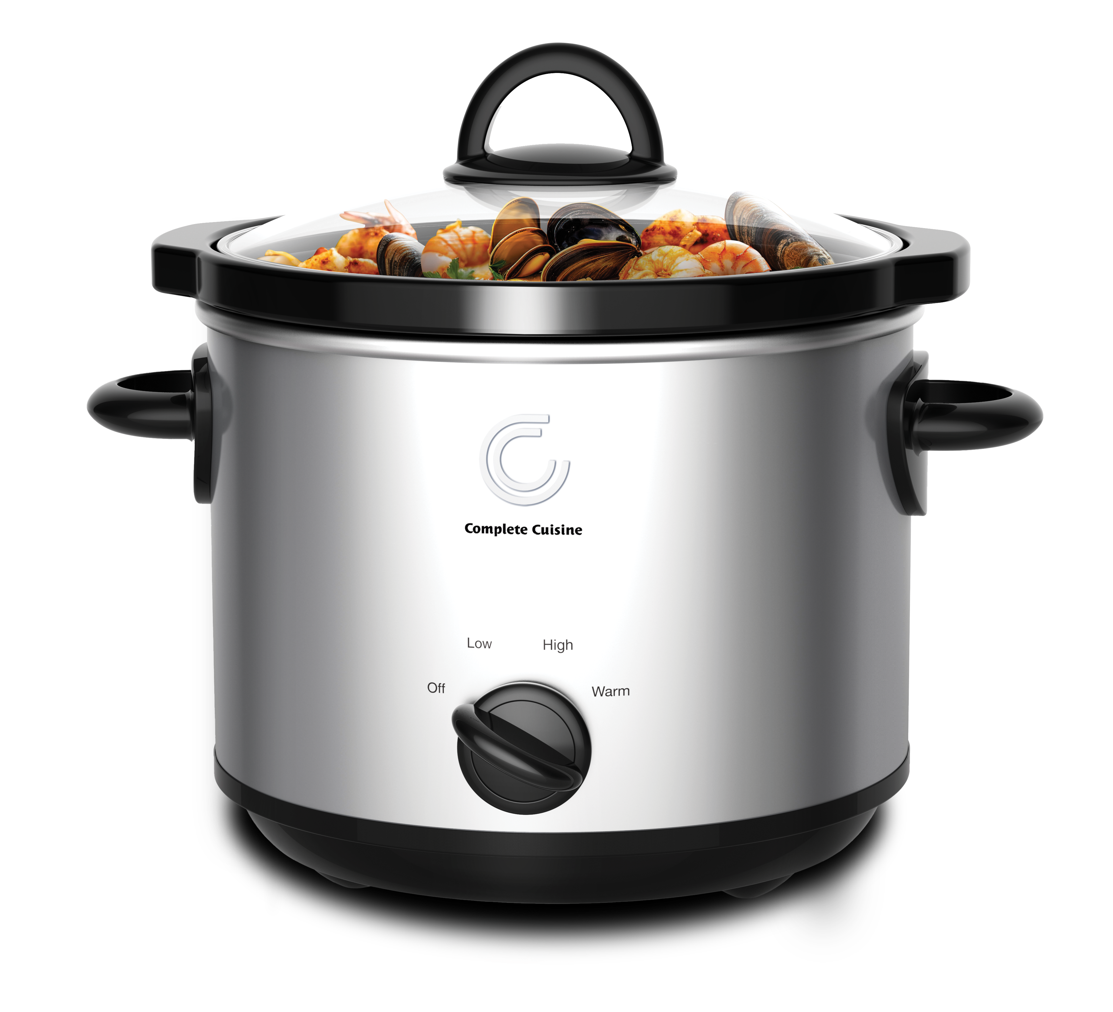 Complete Cuisine 3Qt. Stainless Steel Slow Cooker with Adjustable Temp & Glass Lid